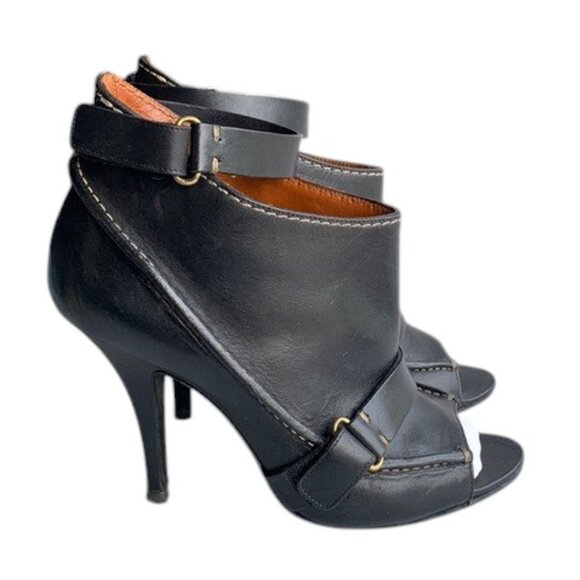 Givenchy Women’s 7 Black Leather Ankle Boots Open Toe High Heel Designer Box - Picture 1 of 16